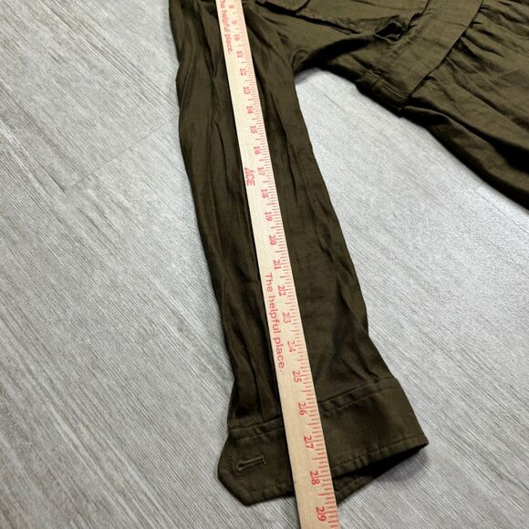 Maeve Anthropologie Olive Green Flounced Utility Shirt Jacket Oversized Size S - Picture 5 of 6